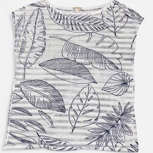 Gap White and Navy Nature Leaf Sheer Stripes Shirt